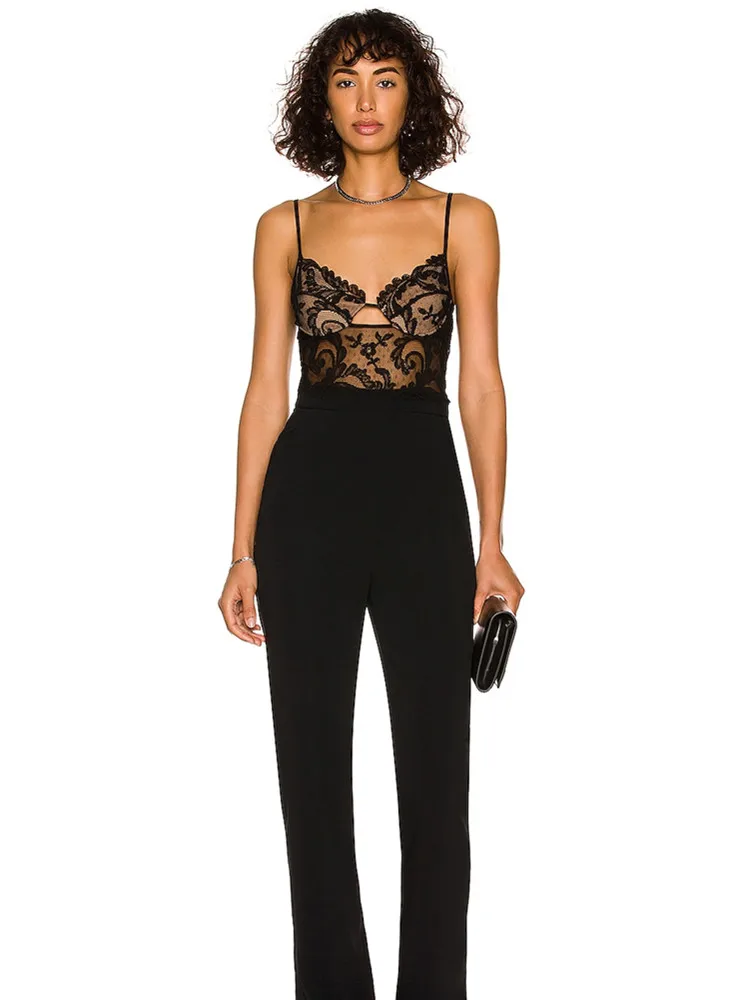2022 Summer Fashion Women Sexy Black Lace Patchwork Bandage Jumpsuit Flare Pants Celebrity Evening Club Party Rompers
2022 Summer Fashion Women Sexy Black Lace Patchwork Bandage Jumpsuit Flare Pants Celebrity Evening Club Party Rompers
