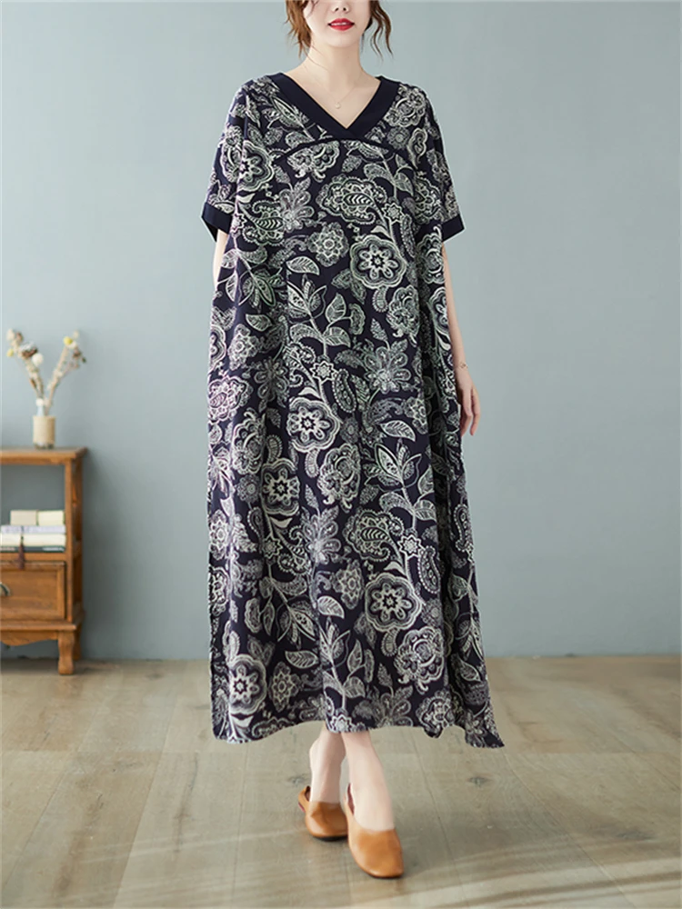 Short Sleeve Cotton Linen Vintage Floral Summer Dresses For Women 2022 Casual Loose Long Ladies Dress Elegant Female Clothing
Short Sleeve Cotton Linen Vintage Floral Summer Dresses For Women 2022 Casual Loose Long Ladies Dress Elegant Female Clothing