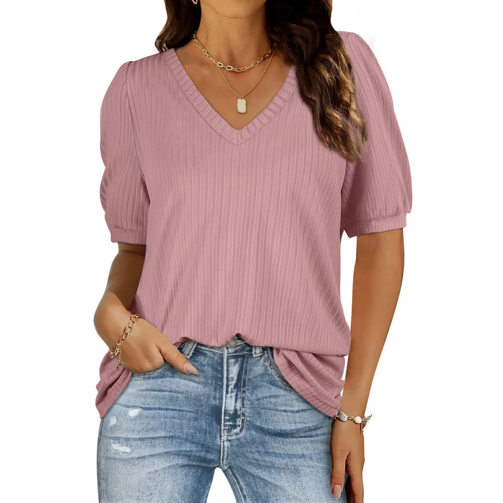 Tops Shirts V Fashion Neck Fit Casual Womens T Puff Sleeve Summer Women's T-Shirts Womens Shirts Long Sleeves
Tops Shirts V Fashion Neck Fit Casual Womens T Puff Sleeve Summer Women's T-Shirts Womens Shirts Long Sleeves
