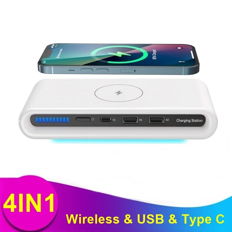 30W Wireless Charger 4 In 1 Usb Type-C Fast Charger Led Ambience Light Multi-Port Charging Station for Iphone 14 13 Pro Samsung
30W Wireless Charger 4 In 1 Usb Type-C Fast Charger Led Ambience Light Multi-Port Charging Station for Iphone 14 13 Pro Samsung