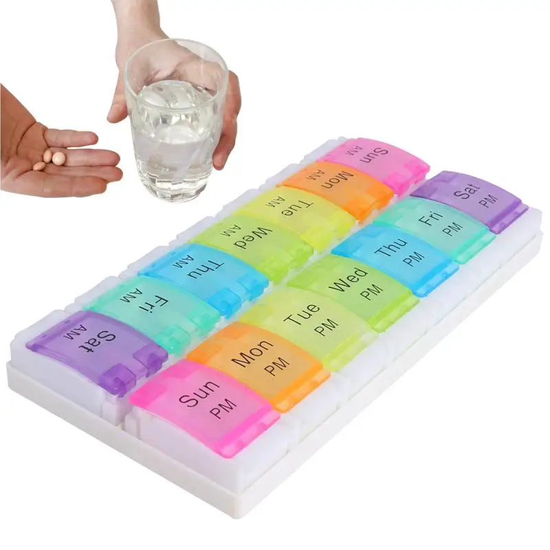 

Weekly Portable Travel Pill Cases Box 7 Days Organizer 14 Grids Pills Container Storage Tablets Vitamins Medicine Fish Oils 2023