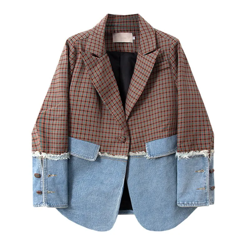 Plaid Suit Denim Stitch Jacket Women's Spring Autumn Design Sense Korean Version Loose Long Sleeve Black Blazer Coat Female New
Plaid Suit Denim Stitch Jacket Women's Spring Autumn Design Sense Korean Version Loose Long Sleeve Black Blazer Coat Female New
