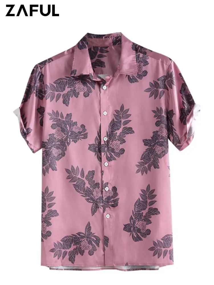

ZAFUL Hawaiian Shirts for Men Leaves and Flowers Printed Short Sleeve Turndown Collar Shirt Summer Streetwear Tops Z4953234