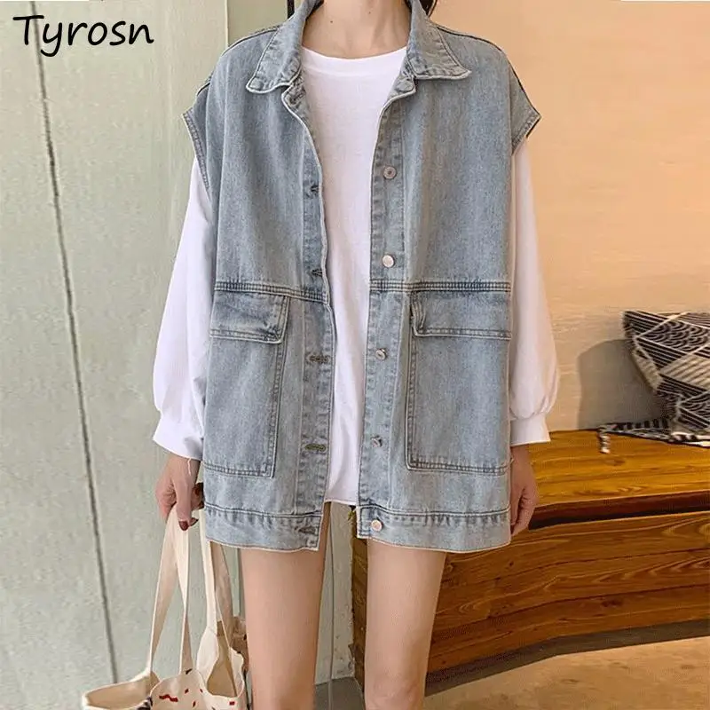 Denim Vests Women Autumn Outwear Sleeveless Streetwear BF Leisure Fashion Vintage Safari Style Spring Casual Retro New Clothing
Denim Vests Women Autumn Outwear Sleeveless Streetwear BF Leisure Fashion Vintage Safari Style Spring Casual Retro New Clothing