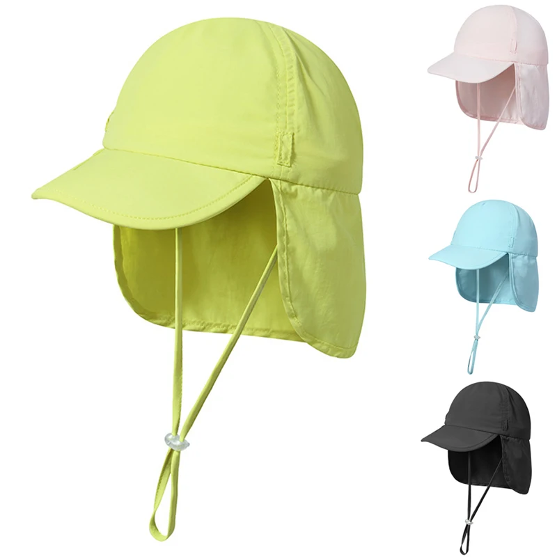 

Летняя шляпа для детей, для мальчиков и девочек, Солнцезащитный пляжный аксессуар с клапаном на шее, защита от солнца, шапочка для плавания д...