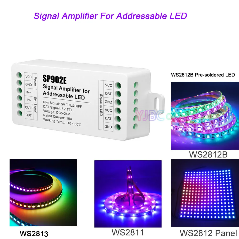 SP902E 5V~24V 12V addressable RGB IC Lamp tape SPI Signal Amplifier For WS2812 WS2811 LED Pixel Strip tape Matrix Panel Light
SP902E 5V~24V 12V addressable RGB IC Lamp tape SPI Signal Amplifier For WS2812 WS2811 LED Pixel Strip tape Matrix Panel Light