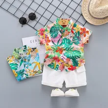 Kids Beach Clothes Set Toddler Baby Boys Summer Cotton Floral Short Sleeve Shirt + Shorts Suits 2pcs Children Hawaiian Outfit