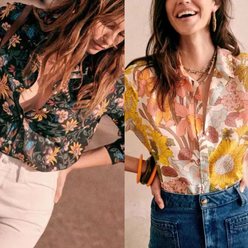 Early Spring Women Silk Cotton Blouses Floral Print Turn-down Collar 2 Colors Long Sleeve Lady Single Breasted Shirt New 2023
Early Spring Women Silk Cotton Blouses Floral Print Turn-down Collar 2 Colors Long Sleeve Lady Single Breasted Shirt New 2023