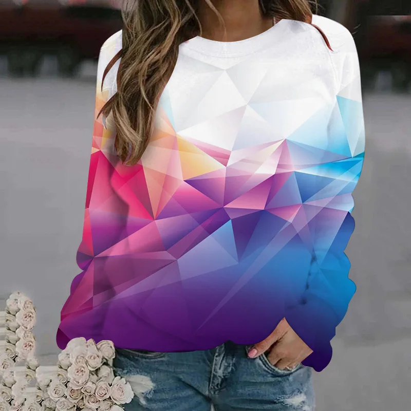 

2023 New Women's Printed T-shirt Fashion Casual Holiday Weekend Top Abstract Small Fresh Long Sleeve Crew Neck Basic Must-have
