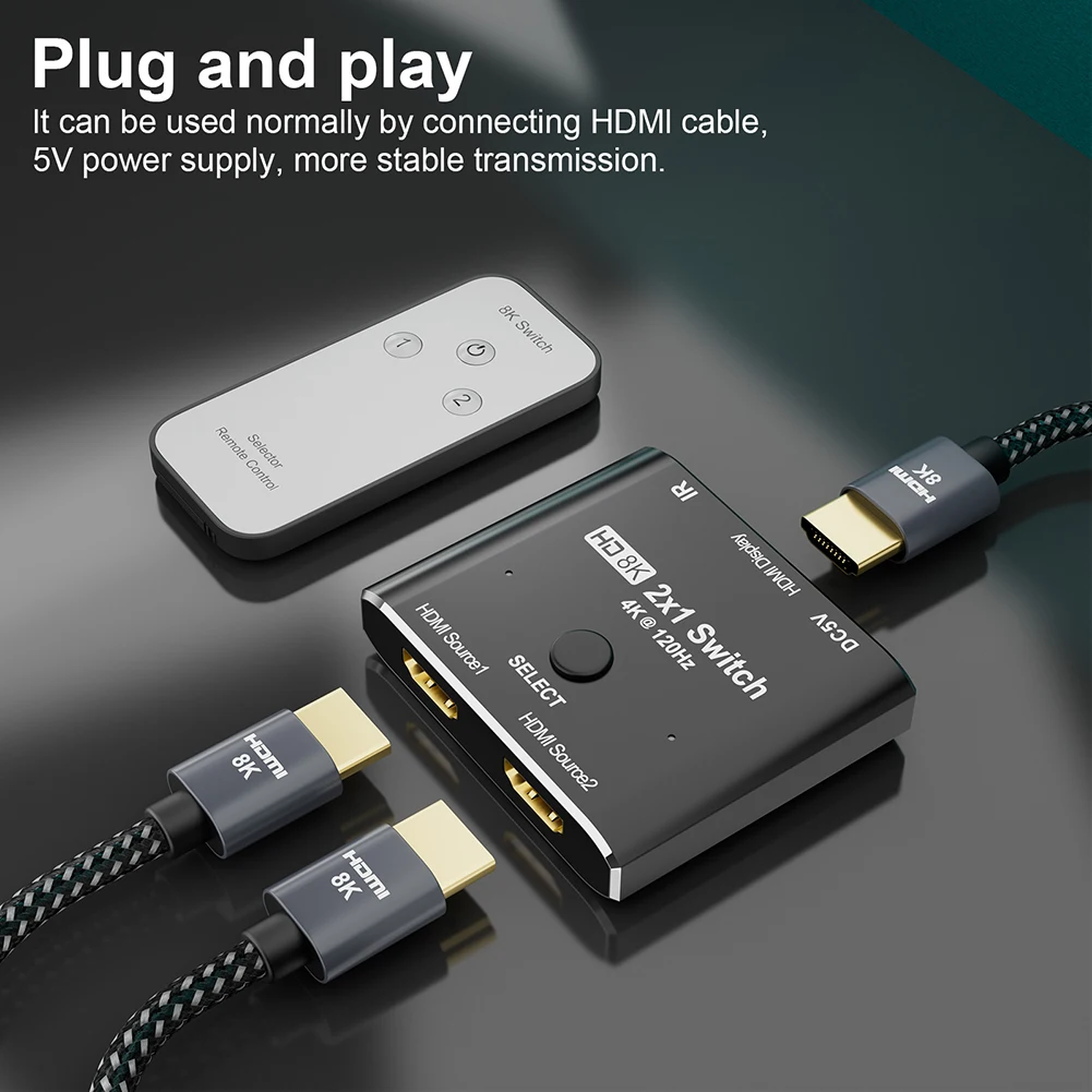 8K 4K Cable Splitter HDMI-compatible HD 1080P Video Switcher Adapter 2 Input 1 Output Port Hub for Xbox PS4 DVD HDTV PC
8K 4K Cable Splitter HDMI-compatible HD 1080P Video Switcher Adapter 2 Input 1 Output Port Hub for Xbox PS4 DVD HDTV PC