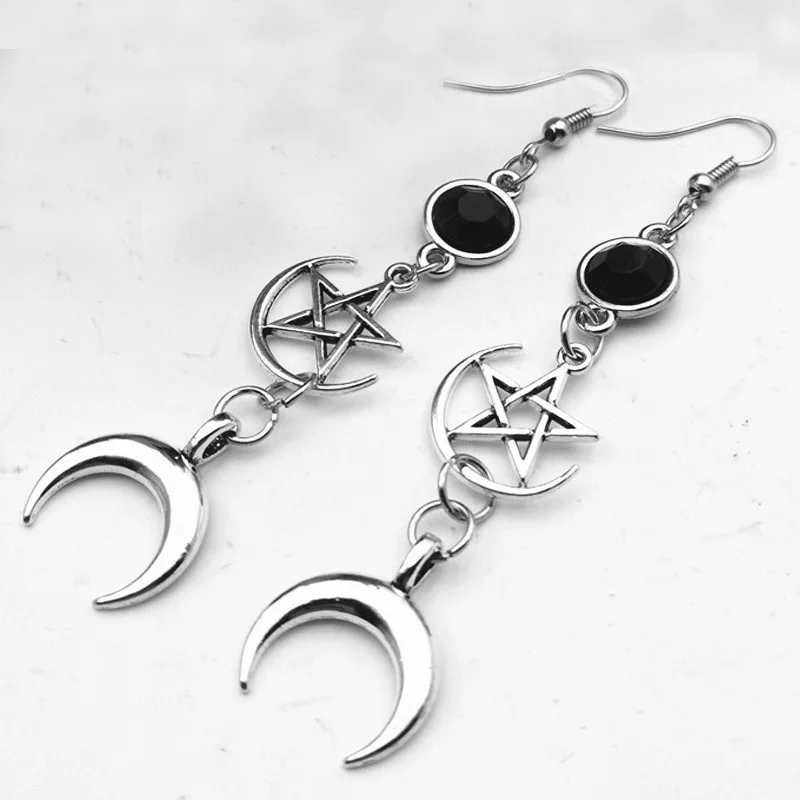 

Gothic Silver Plated Circle Pentagram Dagger Dangle Earrings Wedding Party Holiday Gift for Men and Women Daily Jewelry