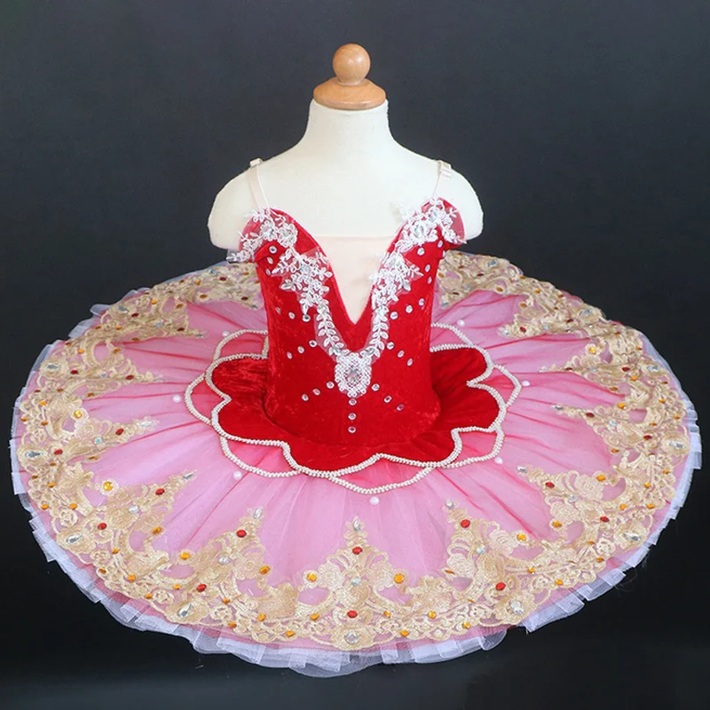 

Red Professional Ballet Tutu Kids Girls Women Adult Lace Sequined Swan Lake Pancake Tutus Ballet Adult Ballerina Dance Dress