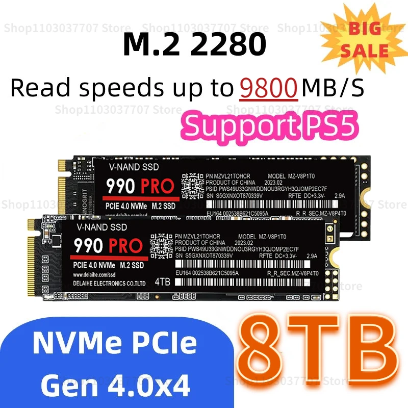 New high speed 990 PRO PCIe 4.0 NVMe M.2 2280 4TB 2TB 1TB SSD Internal Solid State Hard Drive For Laptop Desktop MLC PC PS5 PS4
New high speed 990 PRO PCIe 4.0 NVMe M.2 2280 4TB 2TB 1TB SSD Internal Solid State Hard Drive For Laptop Desktop MLC PC PS5 PS4
