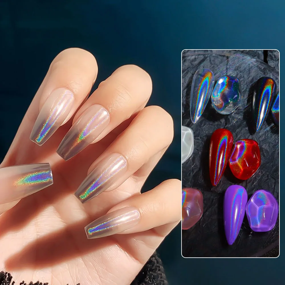 

Голографический хромовый порошок для ногтей Holo, лазерный Радужный Единорог, брикет, пыль, многоцветный маникюрный пигмент для дизайна ногтей, украшение своими руками