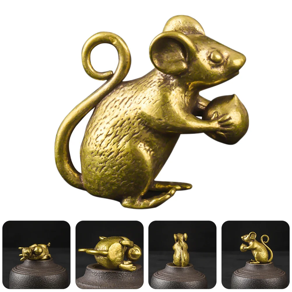 

Statue Zodiac Mouse Chinese Brass Keychain Rat Figurine Charms Feng Charm Shui Ornament Decor Mini Hanging Sign Gold Wealth