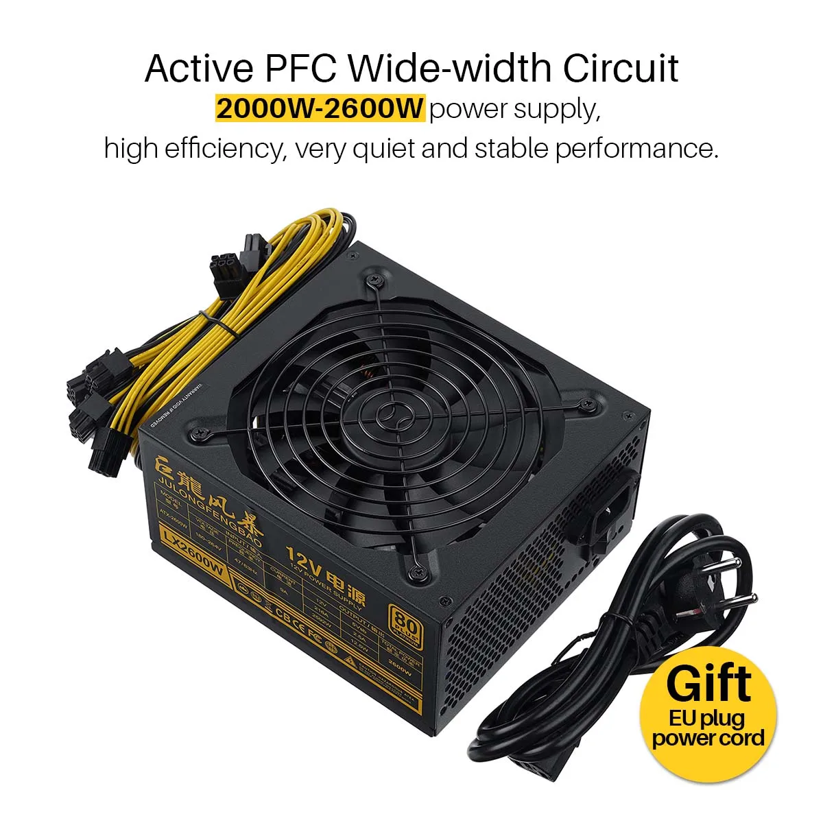 2000W 2400W 2600W ATX ETH Mining Power Supply Bitcoin 160V-240V 95% Efficiency Supports 8 Card Platform 10 6PIN Ports 4U Single
2000W 2400W 2600W ATX ETH Mining Power Supply Bitcoin 160V-240V 95% Efficiency Supports 8 Card Platform 10 6PIN Ports 4U Single