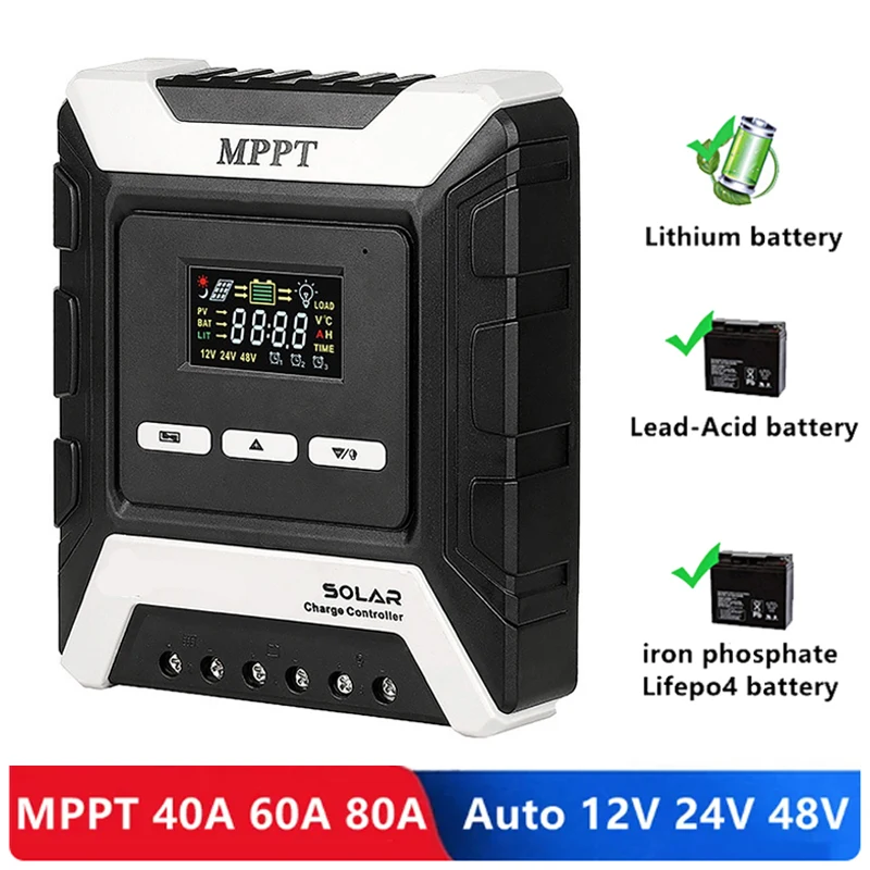 MPPT Solar Charge Controller 80/60/50/40/30A Solar Panel PV Regulator for 12V/24V/48V Lithium/Lead-Acid/Iron Phosphate Battery
MPPT Solar Charge Controller 80/60/50/40/30A Solar Panel PV Regulator for 12V/24V/48V Lithium/Lead-Acid/Iron Phosphate Battery