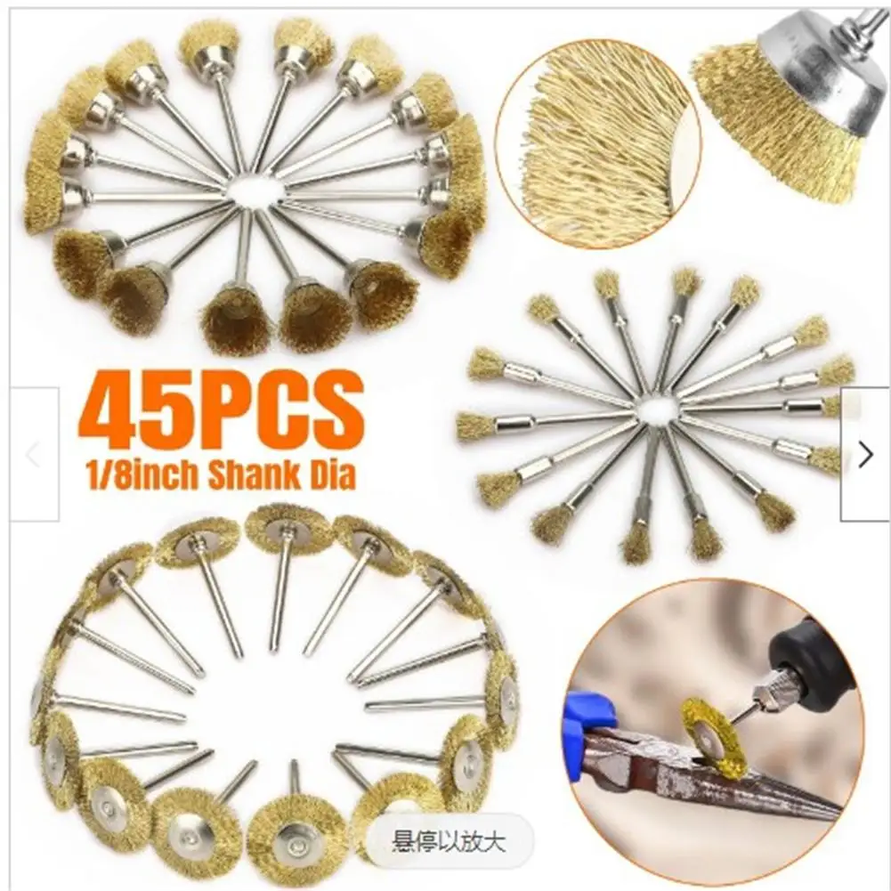 45Pcs Premium 50mm Brass Wire Brush Mix Set 3 Different Shapes Wheel/Cup/Pen For Rotary Tool Die Grinder
45Pcs Premium 50mm Brass Wire Brush Mix Set 3 Different Shapes Wheel/Cup/Pen For Rotary Tool Die Grinder
