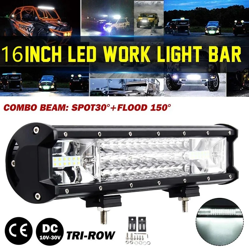 

16 Inch 432W LED Work Light Triple-Row 12/24V Long Bar Spot Light Flood Combo for Off-Road SUV Truck Car Working Light