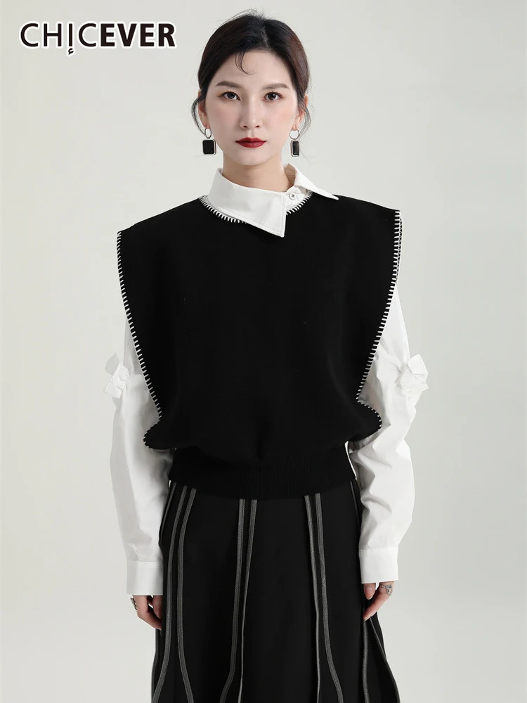 CHICEVER Temperament Black Patchwork Vest Jacket For Women Round Neck Sleeveless Loose Knitting Vests Female 2022 Spring Stylish
CHICEVER Temperament Black Patchwork Vest Jacket For Women Round Neck Sleeveless Loose Knitting Vests Female 2022 Spring Stylish