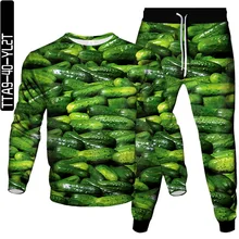 Food Planet Hamburger Fruit Cucumber 3D Print Clothing Suit Men Fashion Sweatshirt Jogging Pant 2 Piece Sets Oversized Tracksuit