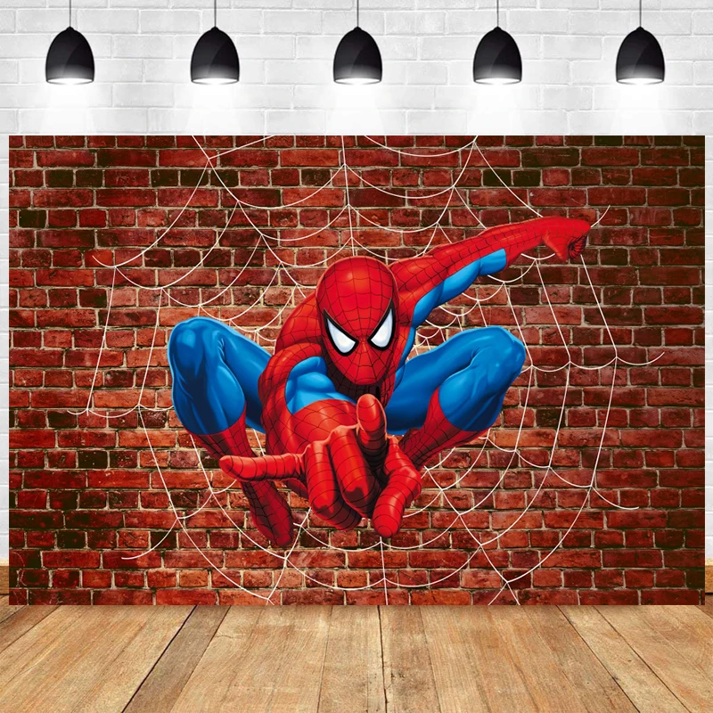 

Superhero Spiderman Backdrop Boy Red Brick Happy Birthday Party Kids Photograph Background Photo Banner Decoration Studio Prop