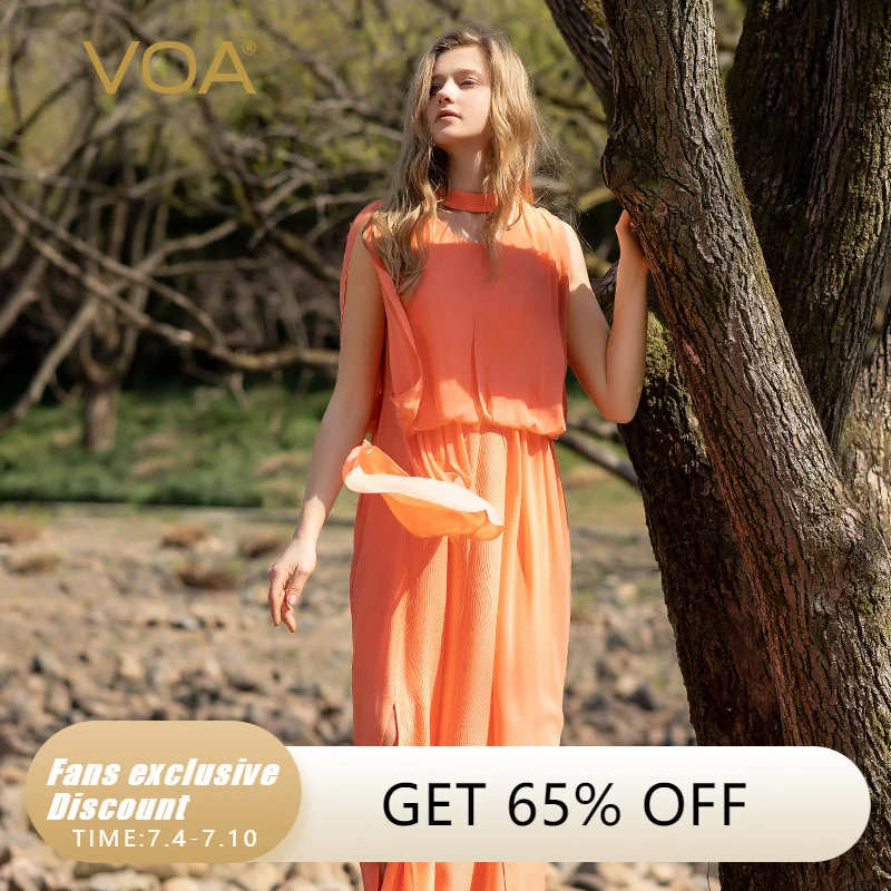 VOA Elegant Wave Cut Garment Sleeves Silk Woman Party Dress Summer High Street Halter O-Neck Fashion Holiday Long Dresses AE1158
VOA Elegant Wave Cut Garment Sleeves Silk Woman Party Dress Summer High Street Halter O-Neck Fashion Holiday Long Dresses AE1158