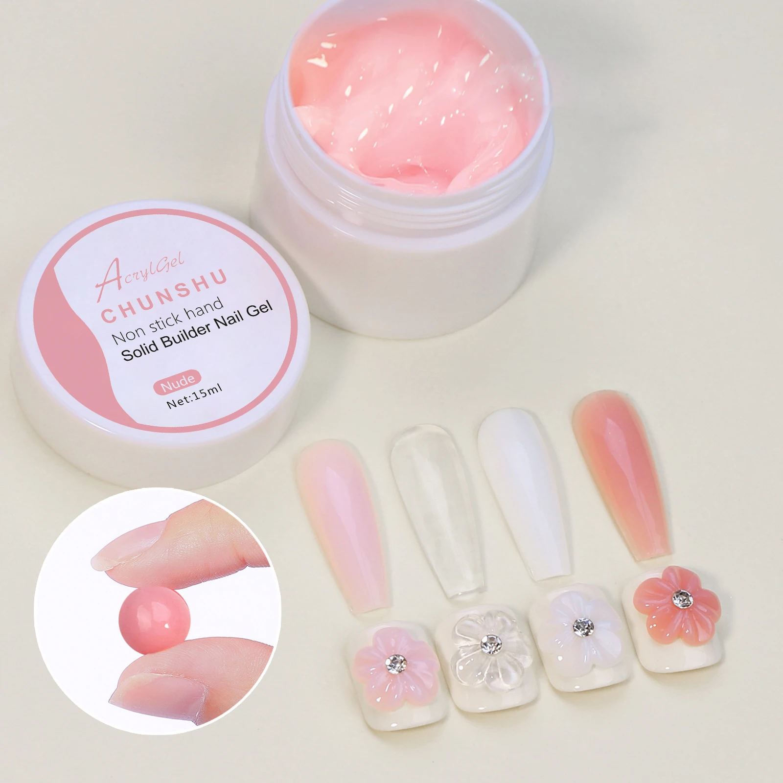 

CHUNSHU Solid Extension Nail Gel 15ml Non-stick Hand Builder Construction UV Gels White Pink Camouflage Carving Flower Nails Art