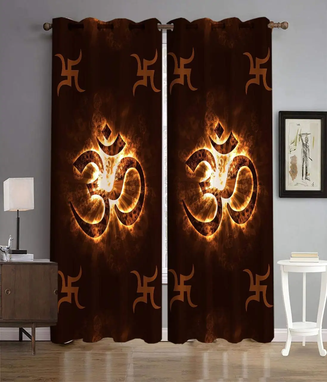 

3D God Digital Printed Home Furnishing Custom Curtains for Indian Festival Bedroom Living Room Window Curtains 2 Panels