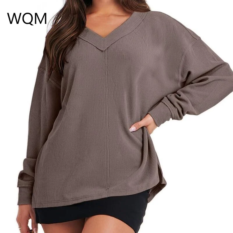 Women's Long Shirt Sleeved V-neck Off Shoulder Large Knitted Pullover Sweatshirt Loose High Low Autumn Tunic Top топ женский
Women's Long Shirt Sleeved V-neck Off Shoulder Large Knitted Pullover Sweatshirt Loose High Low Autumn Tunic Top топ женский