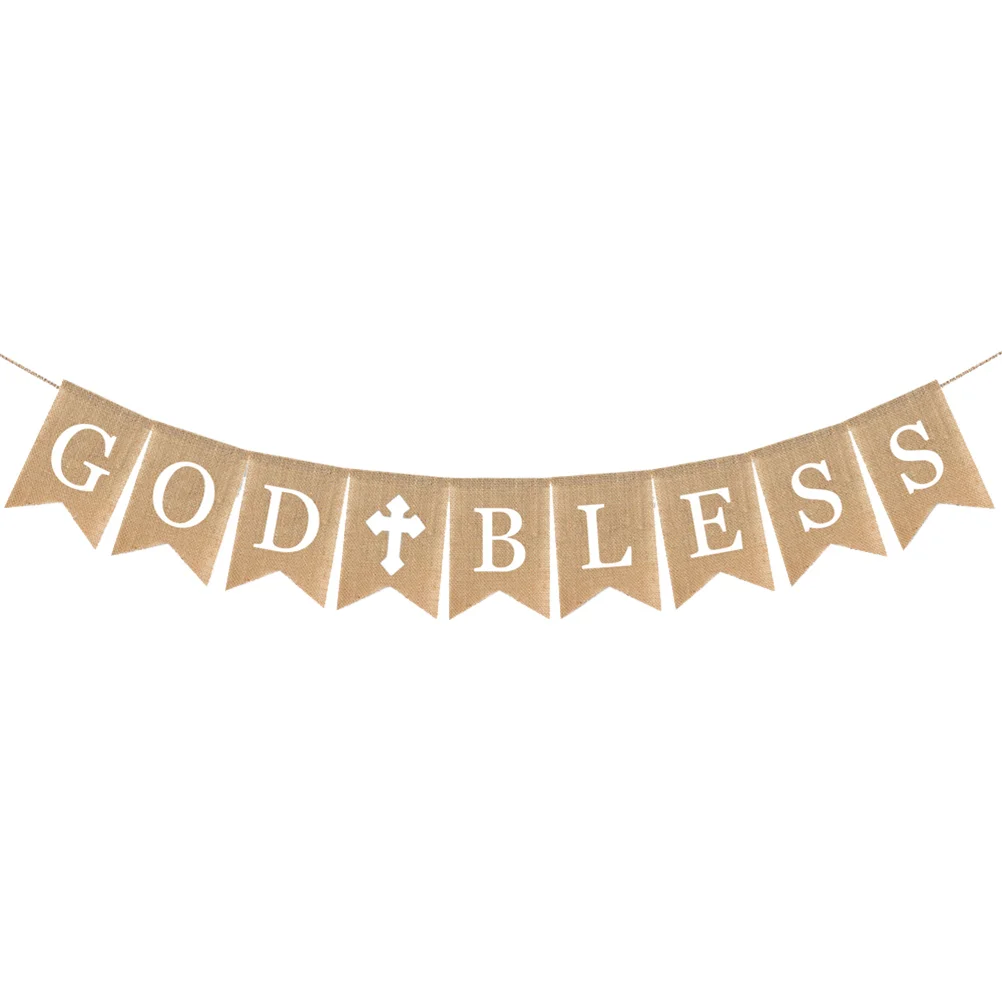 

Rustic Bunting Burlap Banner Christening Communion Party Garland God Bless Baptism Decor