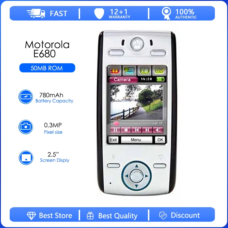 Восстановленный телефон Motorola E680 разблокированный стандарта GSM 240x320 1170 мАч 2 5