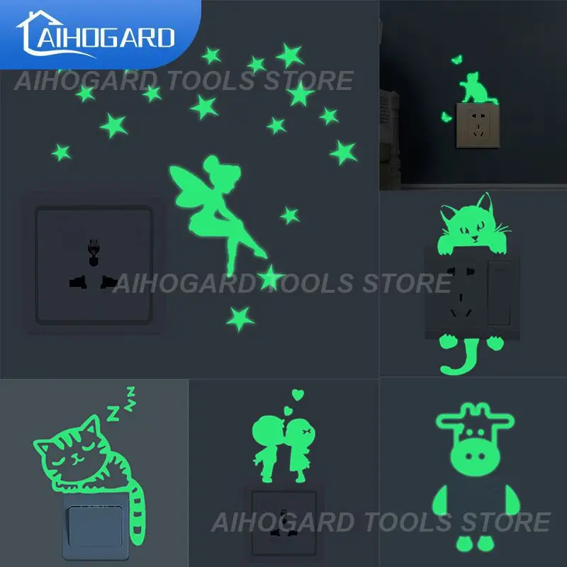 

Luminous Decal Paste Decorative Cat Sticker Glow In The Dark Cartoon Switch Sticker Home Decor Fairy Stars Sticker Fluorescent