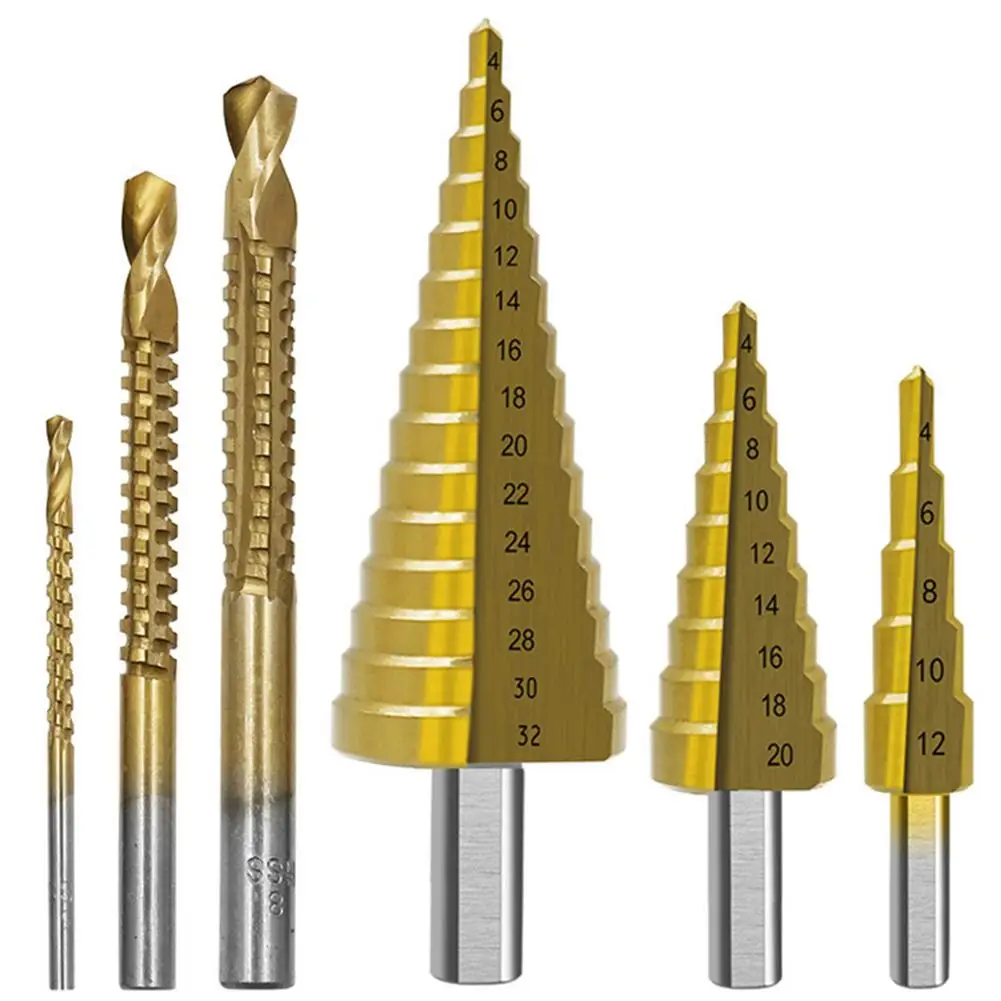6Pcs HSS Step Drill Bit Saw Drill Bit Set Titanium Milling Cutter 4-12 4-20 4-32mm 3 6 8mm For Woodworking Metal Core Hole Opene
6Pcs HSS Step Drill Bit Saw Drill Bit Set Titanium Milling Cutter 4-12 4-20 4-32mm 3 6 8mm For Woodworking Metal Core Hole Opene