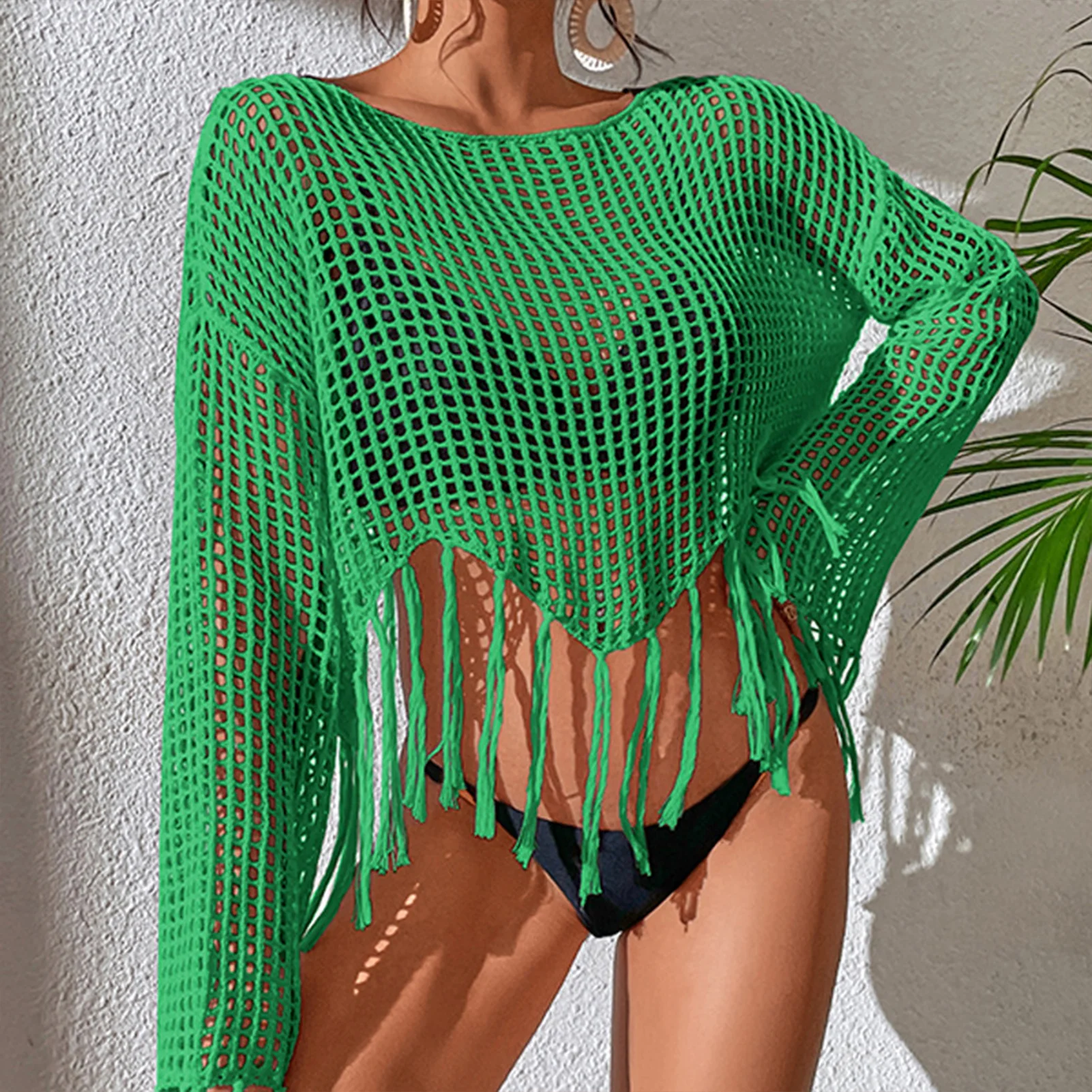 Women Swimsuit Cover Up Hollow Out Tassel Hem Beach Outfits Long Sleeve Bathing Suit Cover Up Crew Neck Soft Crochet for Summer
Women Swimsuit Cover Up Hollow Out Tassel Hem Beach Outfits Long Sleeve Bathing Suit Cover Up Crew Neck Soft Crochet for Summer