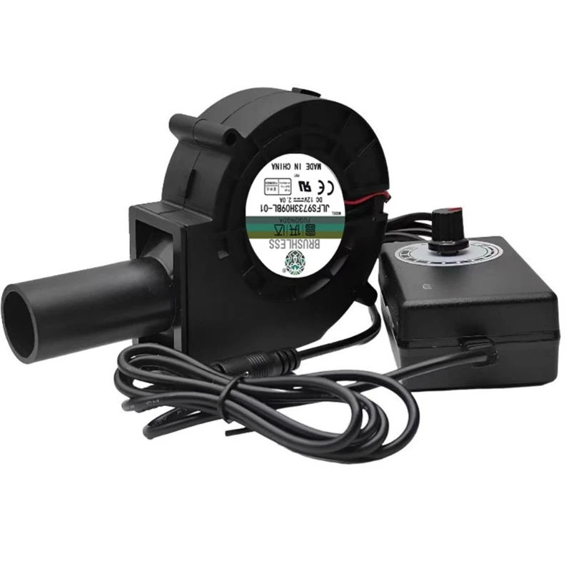 

DC12V 2A Fan BBQ Blower 9733 4700RPM Large Air Volume with Air Duct Speed Regulation Power Adapter 100-240V Ball-Bearing