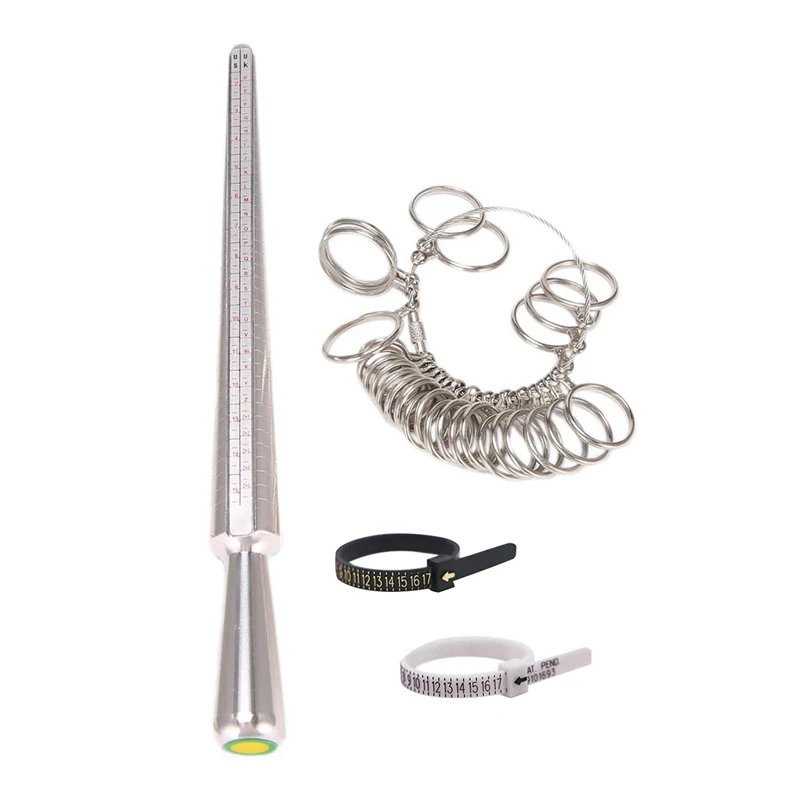 4Pcs Ring Sizer Measuring Tool, Finger Size Gauge & Aluminum Sizer Ring Mandrel And Ring Sizer Belts (Alloy)
4Pcs Ring Sizer Measuring Tool, Finger Size Gauge & Aluminum Sizer Ring Mandrel And Ring Sizer Belts (Alloy)