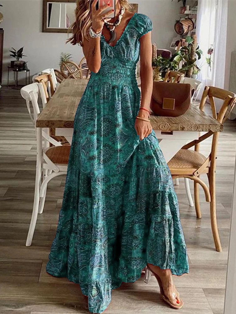 Boho 2022 Summer V Neck High Waist Long Office Dress Women Spring Pattern Print Maxi Party Dress Casual Short Sleeve Beach Dress
Boho 2022 Summer V Neck High Waist Long Office Dress Women Spring Pattern Print Maxi Party Dress Casual Short Sleeve Beach Dress