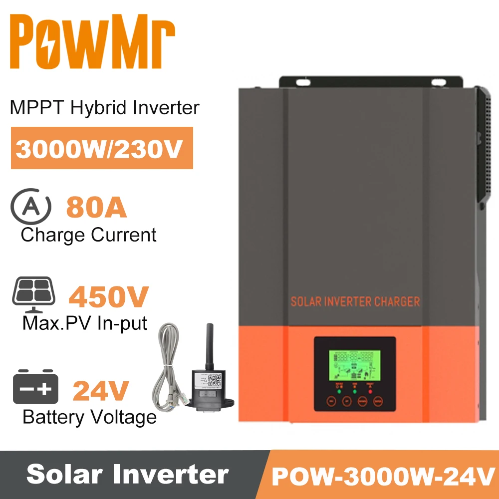 3000W 24V High-Frequency Off-Grid Solar Inverter MPPT 80A Solar Charger Controller 230VAC with Max PV 450VDC 3.2KVA Inverter
3000W 24V High-Frequency Off-Grid Solar Inverter MPPT 80A Solar Charger Controller 230VAC with Max PV 450VDC 3.2KVA Inverter