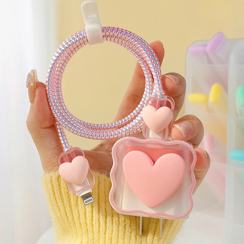 

Girl 3D Heart Charger Protector Cable Organizer for Iphone 18W 20W Data Cable Management Cord Winder Kit Cable Storage Box