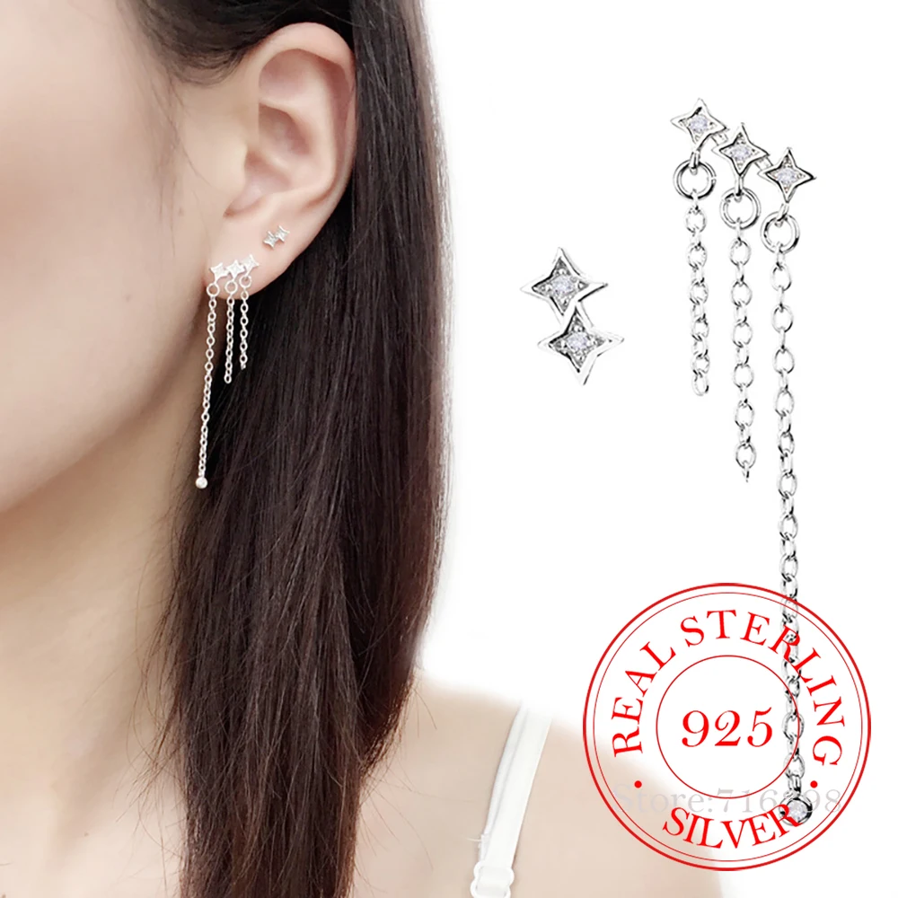 925 Sterling Silver Asymmetry Tassel Star Drop Earrings Hypoallergenic For Women Fashion Wedding Party Gift Jewelry
925 Sterling Silver Asymmetry Tassel Star Drop Earrings Hypoallergenic For Women Fashion Wedding Party Gift Jewelry