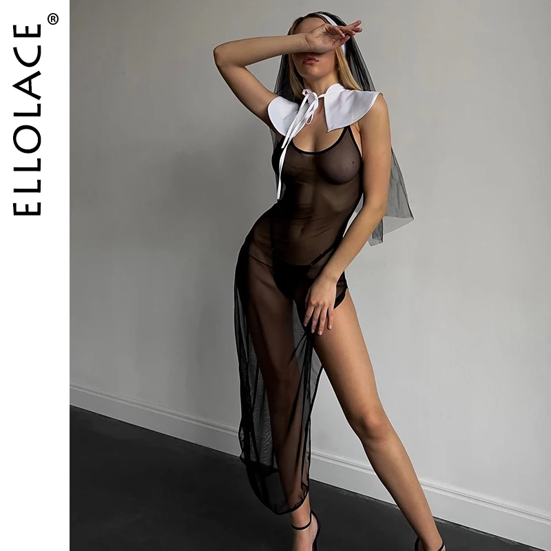 

Ellolace Sister Cosplay Sheer Lace Dress Nun Fantasy Sexys Desire Hot Girl Sissy Tulle Erotic Lingerie See Through Sex Suit