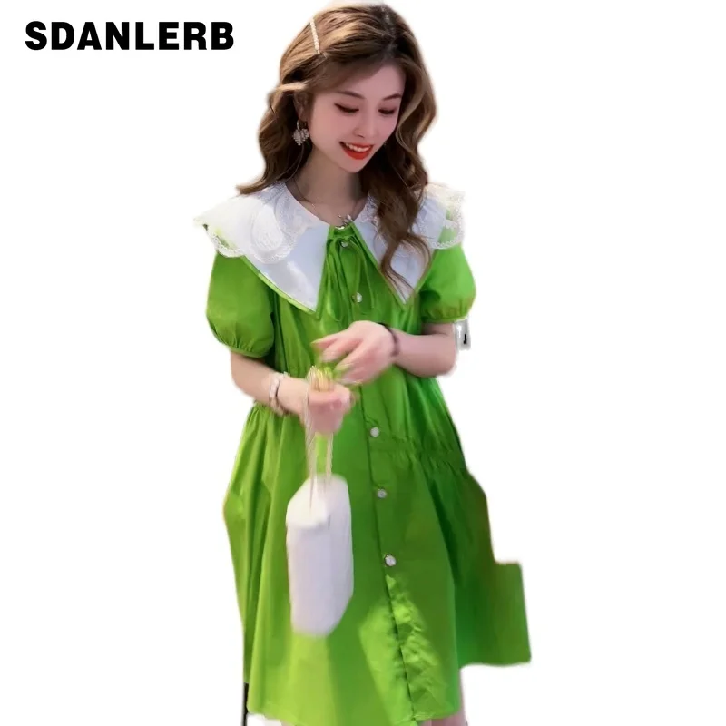 Solid Color Peter Pan Collar Short Puff Sleeve Dress Summer Women's High-Grade Slimming Fitted Waist Sweet A- Line Midi Dress
Solid Color Peter Pan Collar Short Puff Sleeve Dress Summer Women's High-Grade Slimming Fitted Waist Sweet A- Line Midi Dress