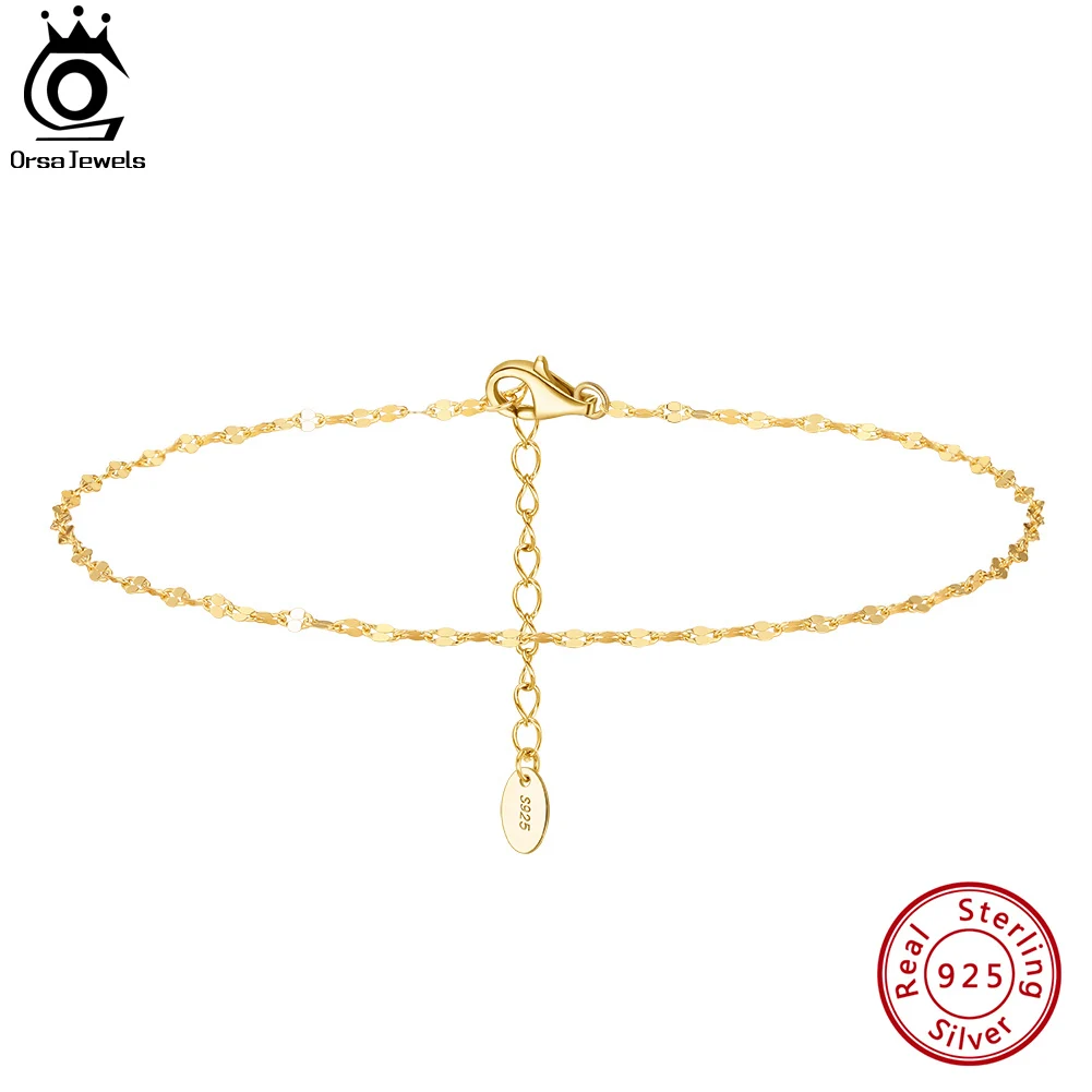 

ORSA JEWELS Simple 14K Gold Fish Lips Chain Anklet 925 Sterling Silver Summer Sexy Leg Foot Bracelet for Women Jewelry Gift SA33
