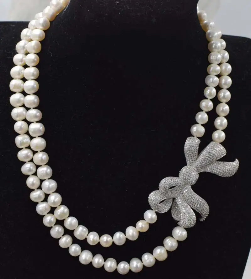 

Ожерелье из пресноводного жемчуга, белый неидеально круглой формы, 8-9 мм, 17-18 дюймов, бисер nature, 2 ряда