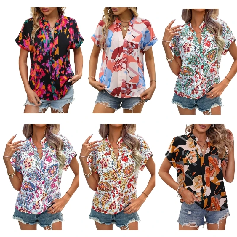 Женская блузка с цветочным принтом, V-образным вырезом и пуговицами
Женская блузка с цветочным принтом, V-образным вырезом и пуговицами