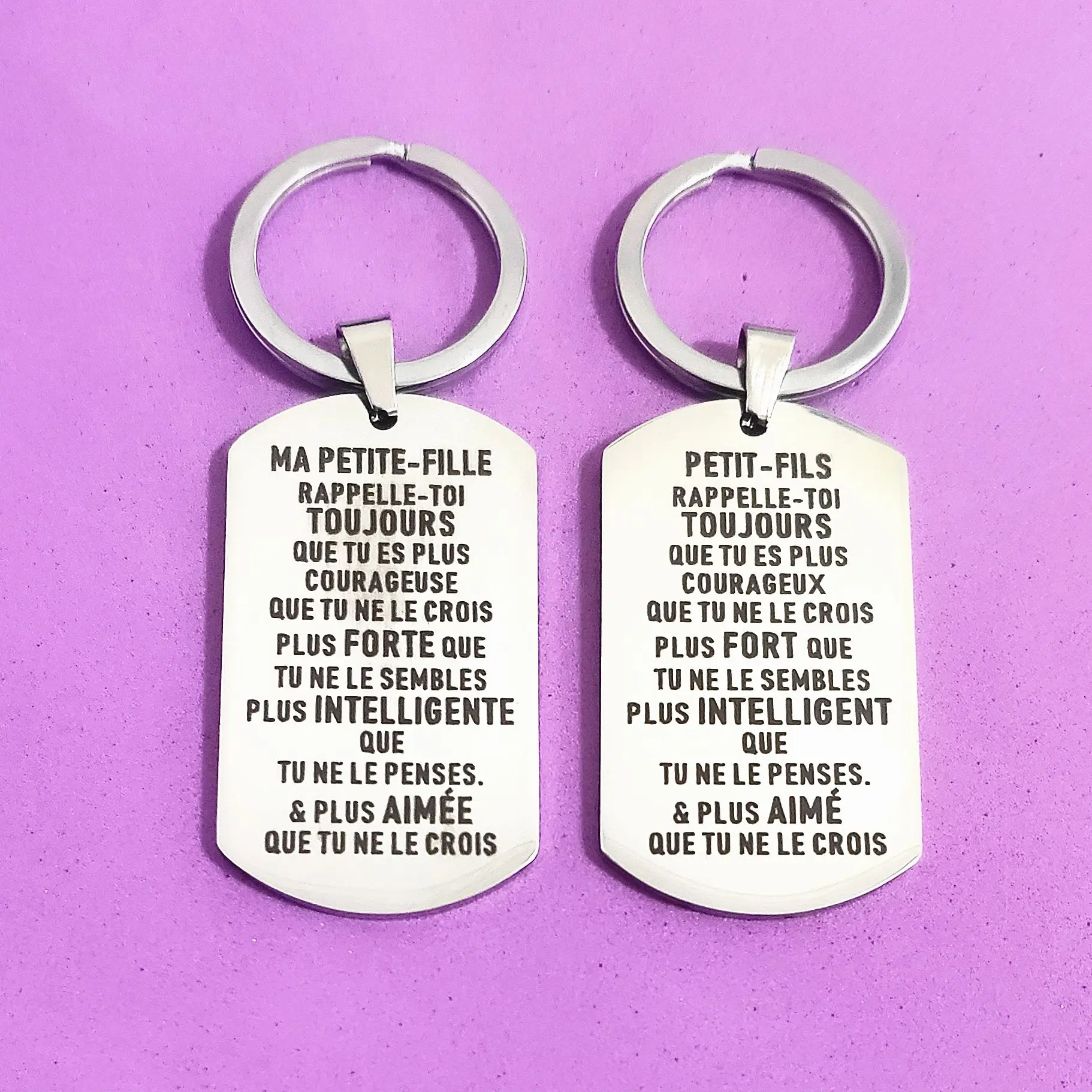 Keychain for Car Keys Wedding Keyring Ornaments Stainless Steel Creative Birthday Gifts Military Tags PETIT-FILS MA PETITE-FILLE
Keychain for Car Keys Wedding Keyring Ornaments Stainless Steel Creative Birthday Gifts Military Tags PETIT-FILS MA PETITE-FILLE