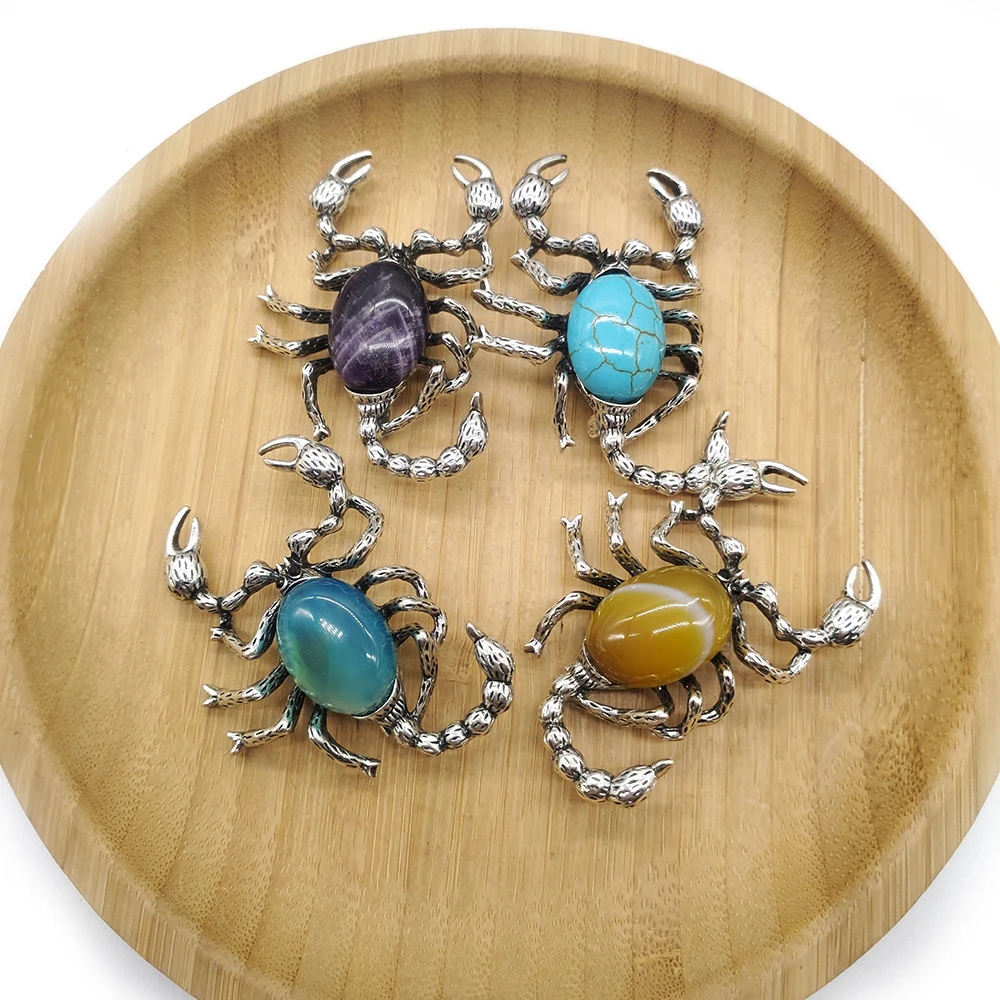 

Natural Stone Scorpion-shaped Pendant Shell Crystal Agate Alloy Oval Beads Inlaid with Animal Necklace Pendant Women's Earrings