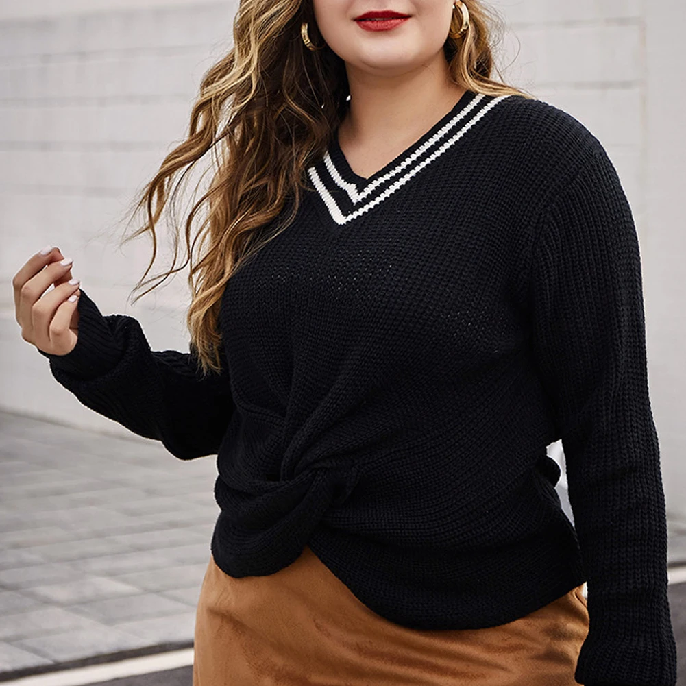Women Plus Size Sweater V Neck Knit Top Long Sleeve Pullover Loose Irregular Pullover Casual Autumn Winter Sweater
Women Plus Size Sweater V Neck Knit Top Long Sleeve Pullover Loose Irregular Pullover Casual Autumn Winter Sweater