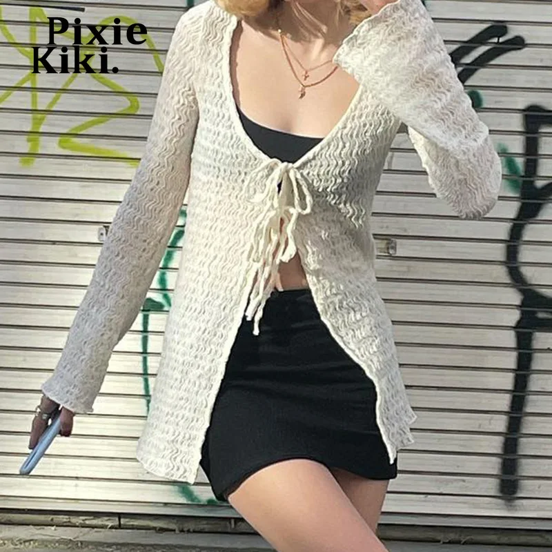 Женская футболка с длинным рукавом PixieKiki, белый вязаный свитер Y2k, одежда с V-образным вырезом и завязкой, осень 2022, винтажный кардиган
Женская футболка с длинным рукавом PixieKiki, белый вязаный свитер Y2k, одежда с V-образным вырезом и завязкой, осень 2022, винтажный кардиган